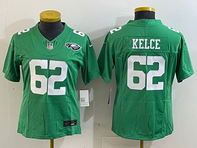 Women Philadelphia Eagles #62 Kelce Green three generations 2025 Nike Vapor Limited NFL Jersey style 3->women nfl jersey->Women Jersey